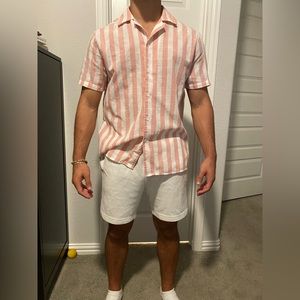 White and pink button shirt